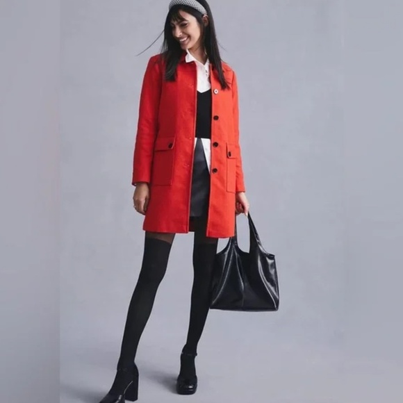 EUC Anthropologie Maeve Textured Peacoat Pea Coat Jacket Red Size 8 - Picture 2 of 15
